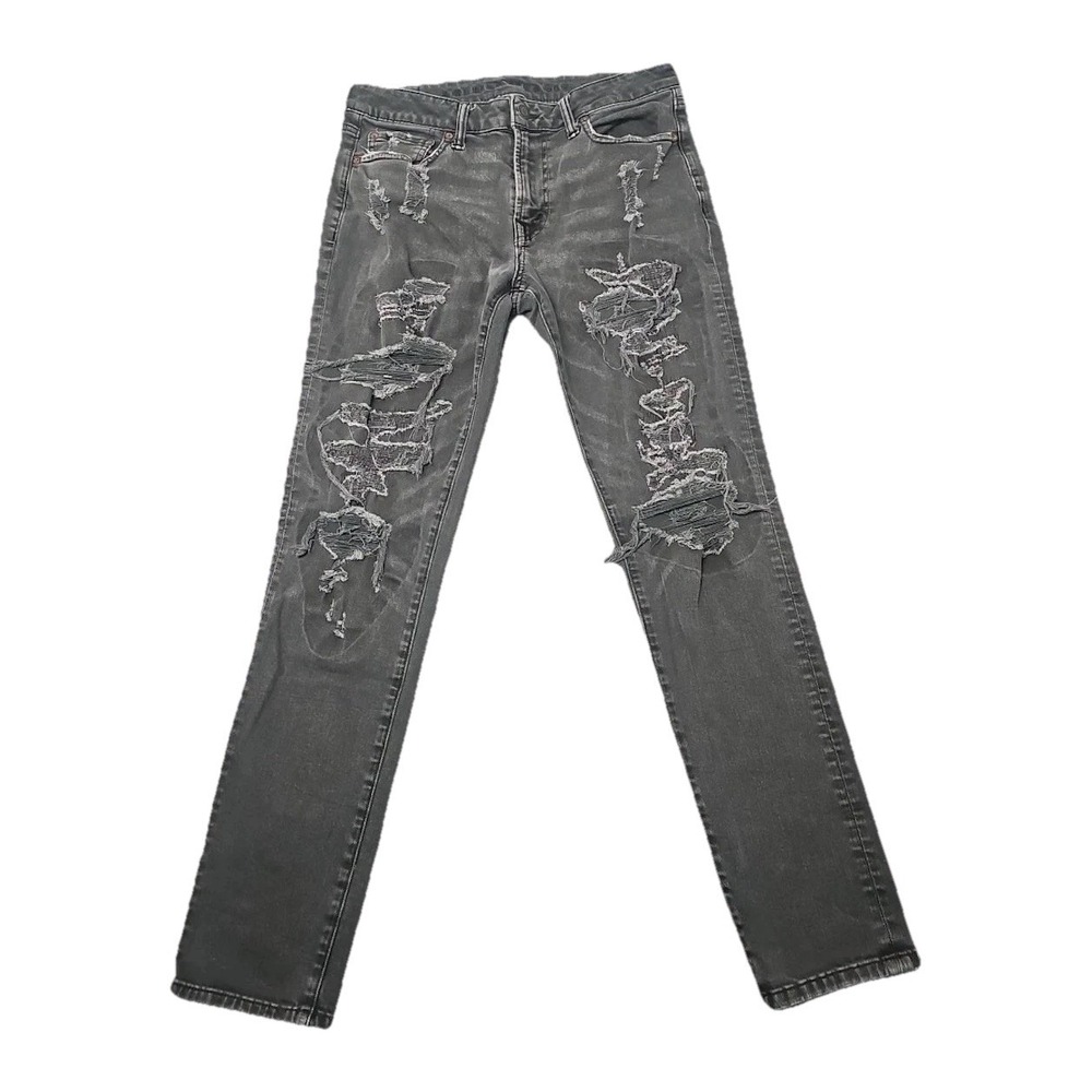 American Eagle Skinny Jeans Mens 31x31‎ Gray Airflex Stretch Distressed Thrashed
